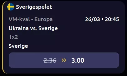 Frank&Fred har en oddsboost på att Sverige vinner matchen mot Ukraina efter 90 min.