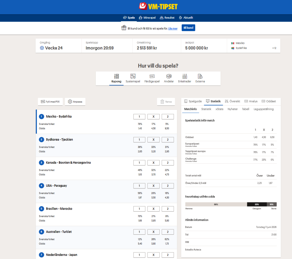 Spelförslag VM-Tipset 2026 Vecka 24 – Analys och Tips 