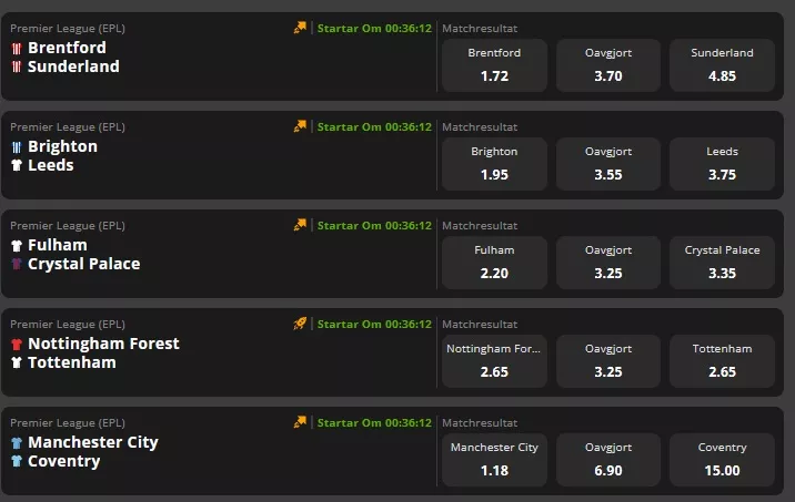 Skärmdump av Betsafes Premier League-odds 5 september 2026 – underlag för återbetalningsmätningen