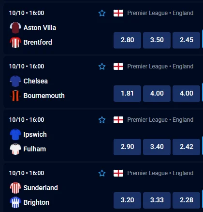 Skärmdump av Kungaslottets Premier League-odds 10 oktober 2026 – underlag för återbetalningsmätningen
