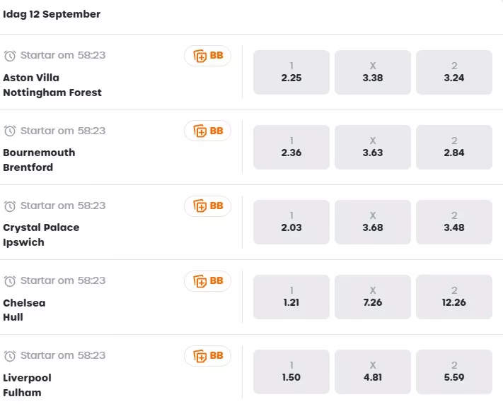 Skärmdump av Lyllos Premier League-odds 12 september 2026 – underlag för återbetalningsmätningen