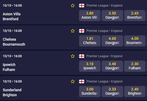 Skärmdump av Onerushs Premier League-odds 10 oktober 2026 – underlag för återbetalningsmätningen