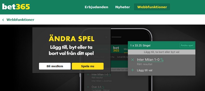 Bet365 ny funktion Ändra Spel