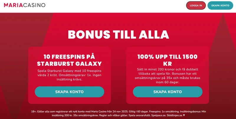 Maria Casino välkomstbonus