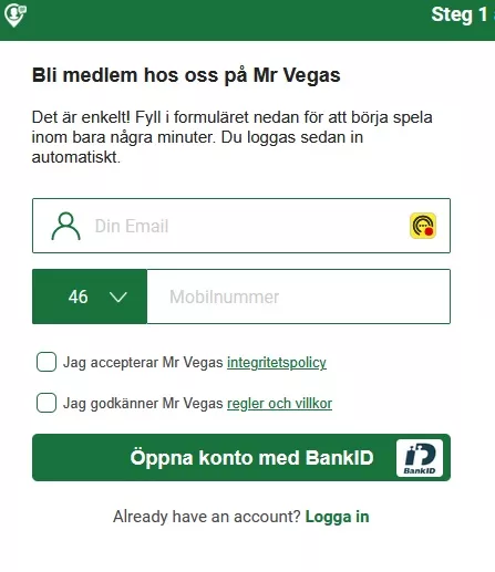 Registrera ditt spelkonto så här hos Mr Vegas