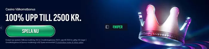 Swiper Casino bonus 100% upp till 2500 kr