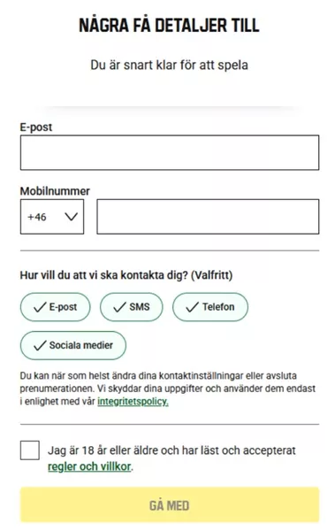 Registrera dig hos Unibet